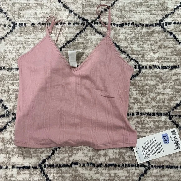 Lululemon Athletica Pink Cotton Pointelle Cropped Camisole Top - Picture 1 of 3